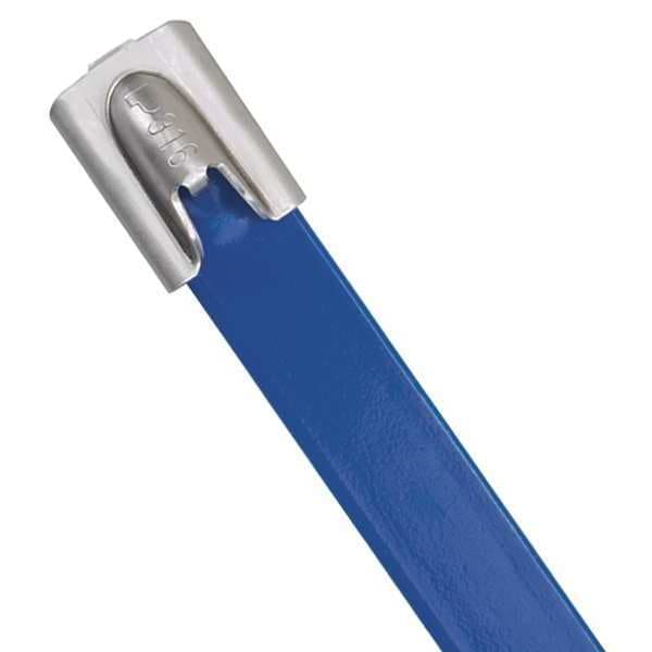Panduit Cable Tie, 14-1/2 in L, 4 in Max Bundle Dia., Blue, 316 Stainless Steel, 250 lb Strength, 50 PK - MLTFC4H-LP316BU