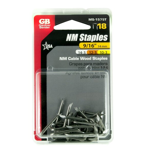 Gardner Bender Cable Staple, 916 in W Crown, 114 in L Leg, Metal, Graphite - MS-1575T