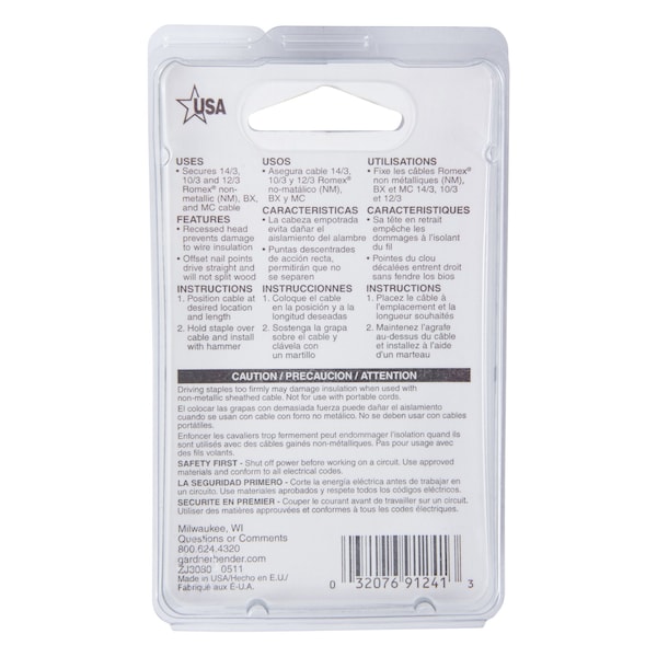Gardner Bender Cable Staple, 916 in W Crown, 114 in L Leg, Metal, Graphite - MS-1575T