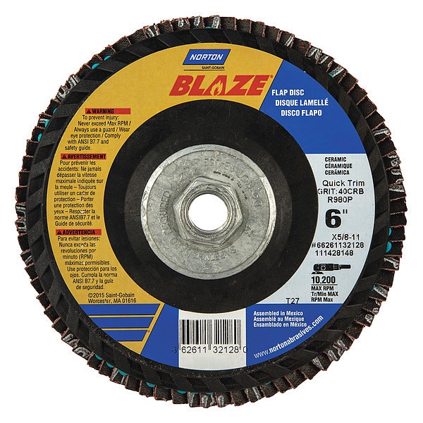 Disco de Láminas Norton Abrasives, Grueso, 40 Granos, 6" diámetro - 66261132128