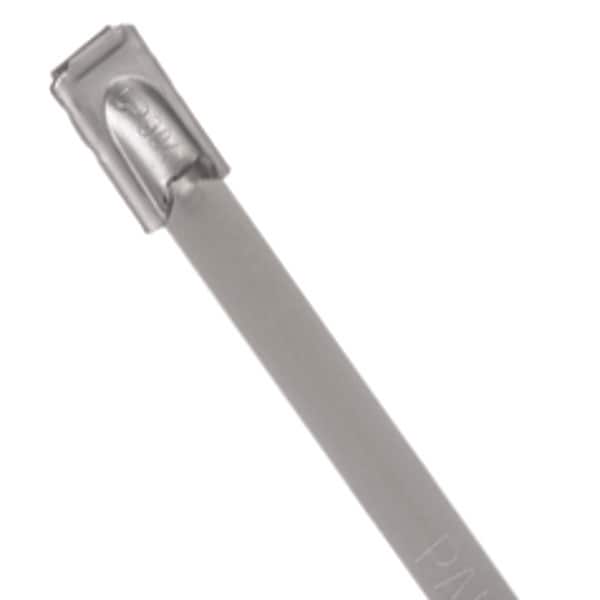 Panduit Cable Tie, 14-1/2 in L, 4 in Max Bundle Dia., Silver, 304 Stainless Steel, 200 lb Strength, 500 PK - MLT4S-D