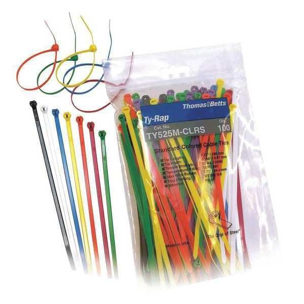 Ty-Rap Cable Tie Kit, 7-1/2 in L, 1.89 in Max Bundle Dia., Assorted Colors, Nylon 6/6, 50 lb Strength - TY525M-CLRS