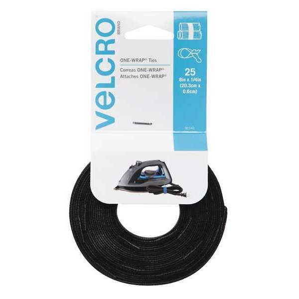 Velcro Brand Cable Tie, 8 in L, Black, Nylon, 40 lb Strength, 25 PK - 91141
