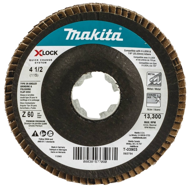 Disco de láminas tipo 29 Makita X-LOCK de 4 1/2", grano 60 - T-03903