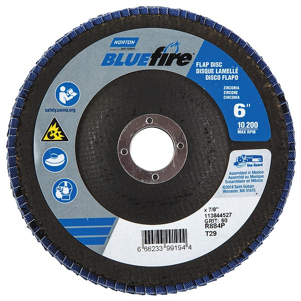 Disco de solapa Norton Abrasives, 6 pulgadas x 60 granos, 7/8 - 66623399194