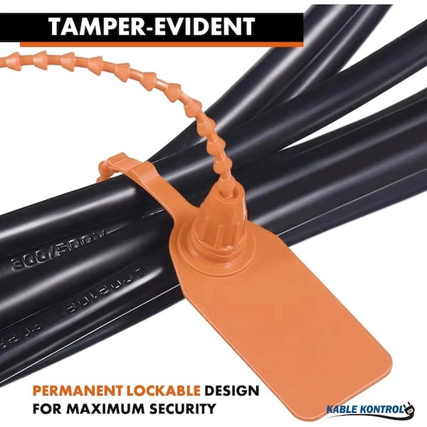 Kable Kontrol Pull Tight Cable Zip Tie Seals, Numbered Tamper Evident, 9in L, 20 Lbs Strength, Orange, 50PK - CTPT-9-50-OR
