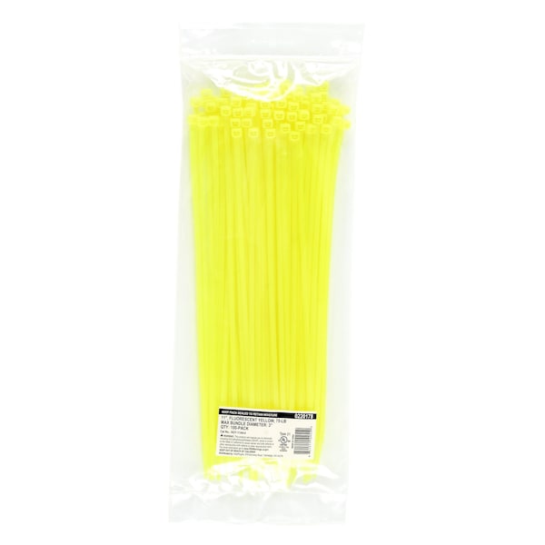 South Main Hardware Cable Tie, 11 in L, Fluorescent Yellow, Nylon, 75 lb Strength, 100 PK - 220178