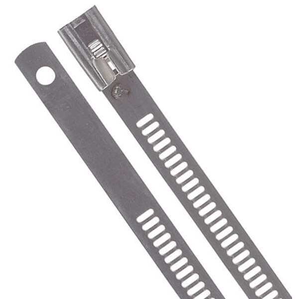 Ty-Rap Cable Tie, 12 in L, 4 in Max Bundle Dia., Silver, 316 Stainless Steel, 250 lb Strength, 100 PK - TYS12-280