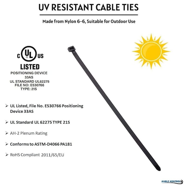Kable Kontrol Cable Tie, 11 in L, 3-3/16 in Max Bundle Dia., Natural, Nylon 6/6, 50 lb Strength, 100 PK - CT262