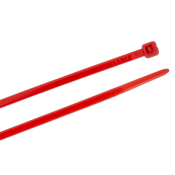 Forney Cable Tie, 4 in L, 3/4 in Max Bundle Dia., Red, Nylon 6/6, 18 lb Strength, 100 PK - 62003