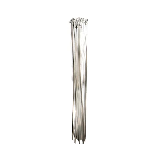 South Main Hardware Cable Tie, 27 in L, Silver, 304 Stainless Steel, 350 lb Strength, 100 PK - 222126