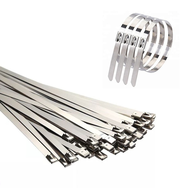 Kable Kontrol Cable Tie, 33 in L, 10 in Max Bundle Dia., Silver, 304 Stainless Steel, 200 lb Strength, 100 PK - SSCT33