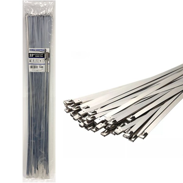 Kable Kontrol Cable Tie, 33 in L, 10 in Max Bundle Dia., Silver, 304 Stainless Steel, 200 lb Strength, 100 PK - SSCT33