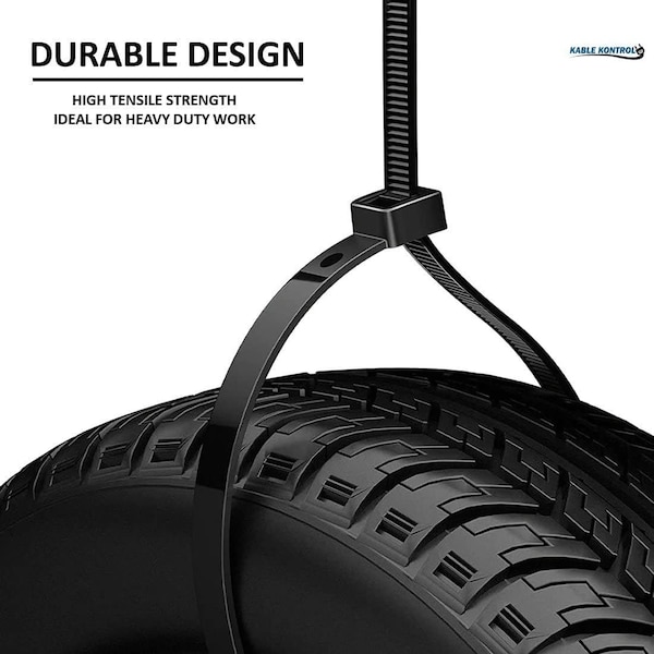 Kable Kontrol Black Zip Ties, 18in Inch L Heavy Duty, UV Resistant Nylon, 50 Lbs Tensile Strength, 100PK - CTUV-18-50-100-BK