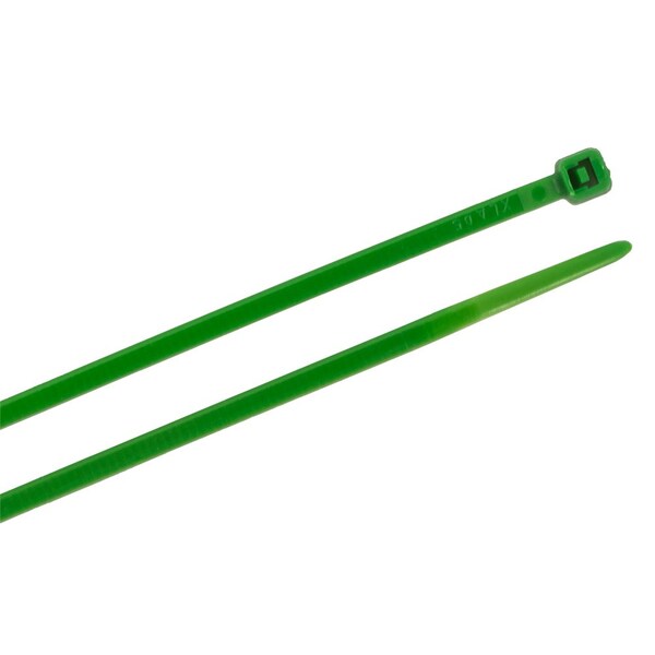 Forney Cable Tie, 4 in L, 3/4 in Max Bundle Dia., Green, Nylon 6/6, 18 lb Strength, 100 PK - 62005