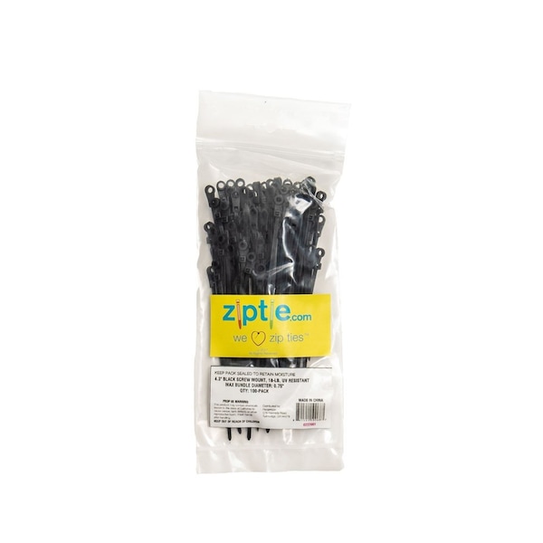 South Main Hardware Cable Tie, 4-1/2 in L, Black, 18 lb Strength, 100 PK - 222001