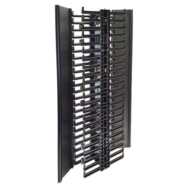 Quest Mfg Vertical Dual Large Finger Duct With Hinged Covers for Open Racks, 240-340 Cables, 22.5U, Black - VF-04-240DH