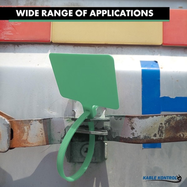 Kable Kontrol Write On Zip Tie Tags, 2in x 3in, Flag Top, 9in L, 80 Lbs Strength, Green, 100PK - CTWO-9-100-GN