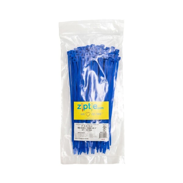 South Main Hardware Cable Tie, 8 in L, Blue, Nylon, 75 lb Strength, 100 PK - 220145