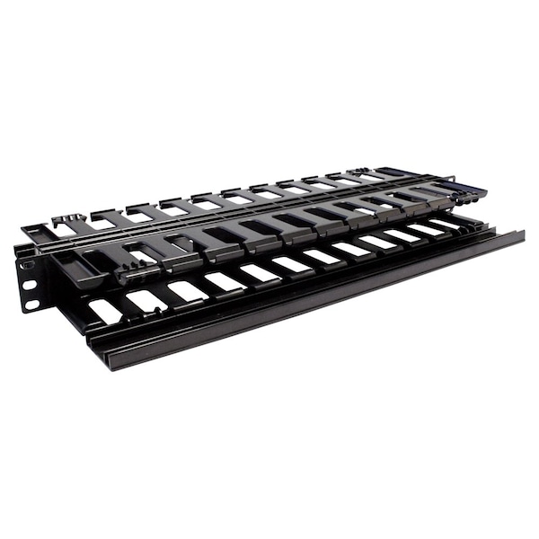 Quest Mfg Horizontal Dual Large Finger Duct With Hinged Covers, 60-110 Cables, 1U, 19", Black - HF19-01-110DH