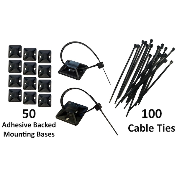 Electriduct Mounting Base Kit- 3/4" bases(50) + 6" ties(100)- Black - CT-ED-ABM-075-BK-KIT