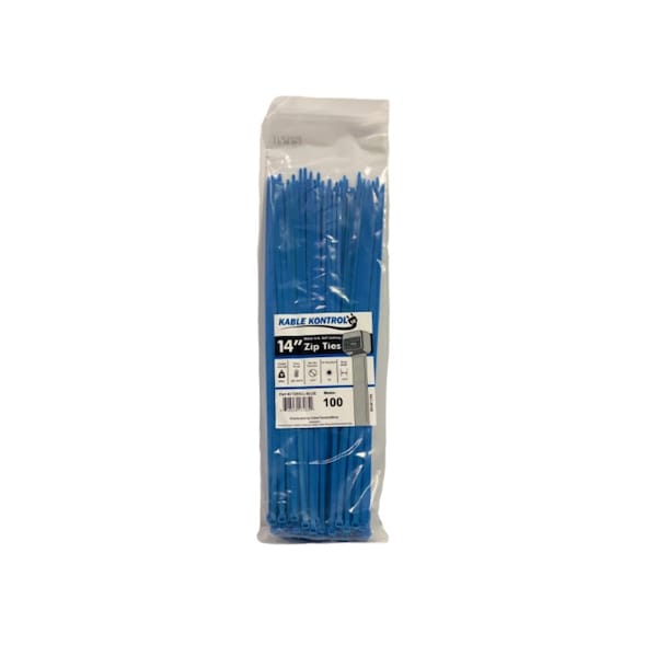 Kable Kontrol Cable Tie, 14 in L, 4.01 in Max Bundle Dia., Blue, Nylon 6/6, 50 lb Strength, 100 PK - CT265CL-BLUE