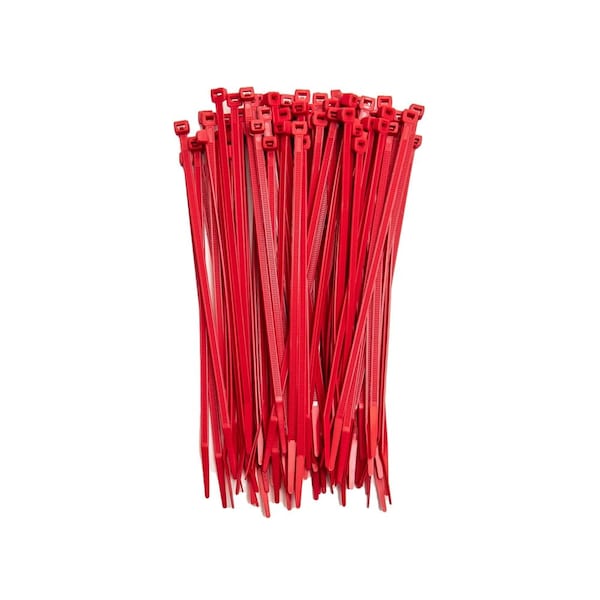 South Main Hardware Cable Tie, 8 in L, Red, Nylon, 75 lb Strength, 100 PK - 220148