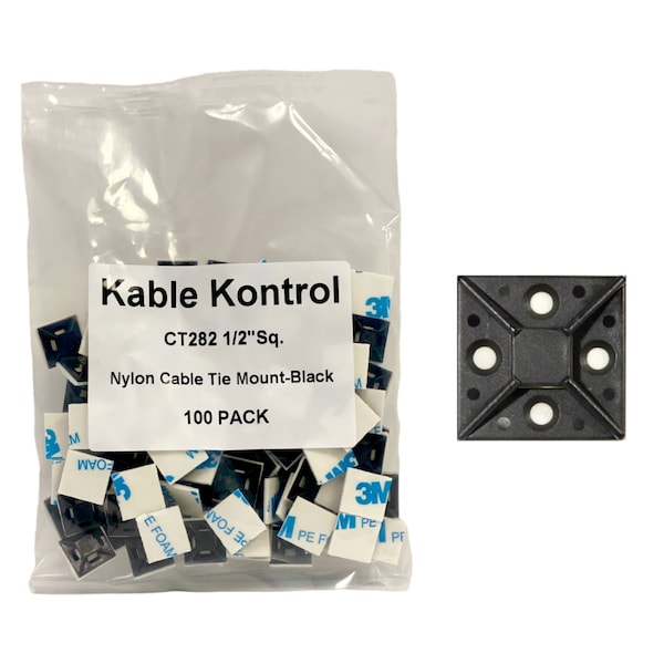 Kable Kontrol Kable Kontrol Adhesive Cable Tie Mounts - 1/2" Sq - UV Black Nylon - 100 pcs - CT282