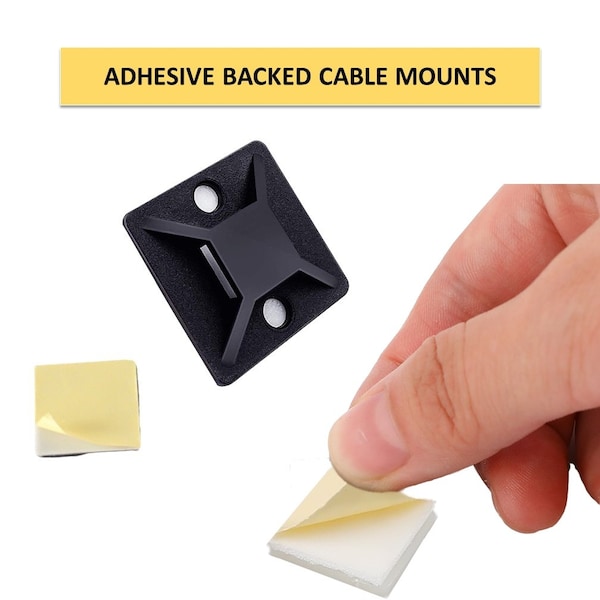 Kable Kontrol Kable Kontrol Adhesive Cable Tie Mounts - 1/2" Sq - UV Black Nylon - 100 pcs - CT282