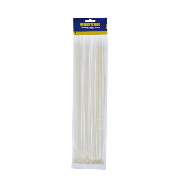 Surtek Cable Tie, 11-13/16 in L, White, Plastic, 50 lb Strength - 114212