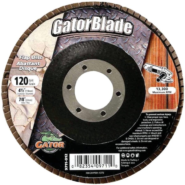 Disco de láminas para amoladora angular de 120 granos, tipo 29, de 4-1/2 pulgadas x 7/8 pulgadas - 9711GA de Gator Finishing Blade.