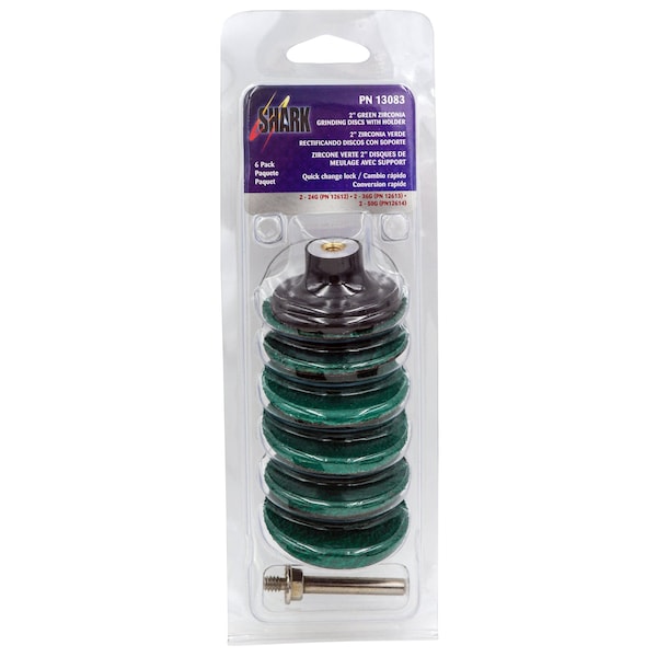 Paquete surtido de mini rectificado de 2" en verde Zirc de Shark Industries - 6 con respaldo de 13012 - 13083