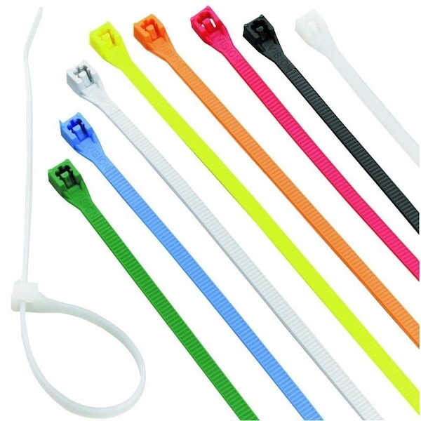 Calterm Cable Tie Assortment, 8 in L, 2 in Max Bundle Dia., Assorted Colors, Nylon 6/6, 75 lb Strength - 73242