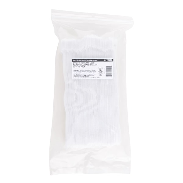 South Main Hardware Cable Tie, 8 in L, White, 100 PK - 222177