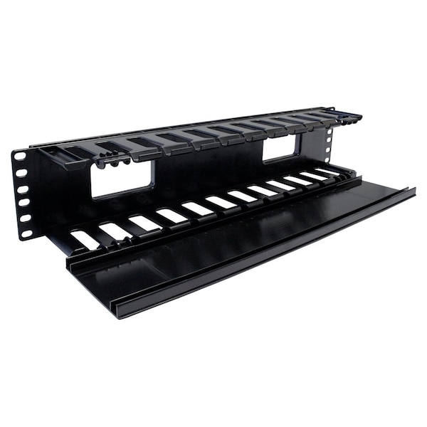 Quest Mfg Horizontal Large Finger Duct With Hinged Cover, 70-90 Cables, 2U, 19", Black - HF19-02-70H
