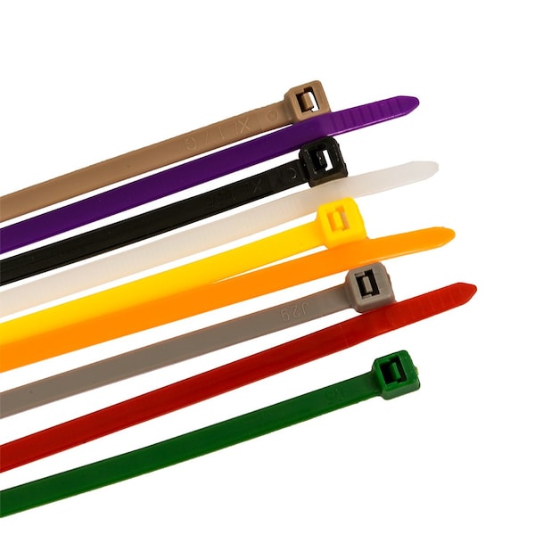 Forney Cable Tie, 12 in L, 3 in Max Bundle Dia., Assorted Colors, Nylon 6/6, 50 lb Strength, 100 PK - 62038