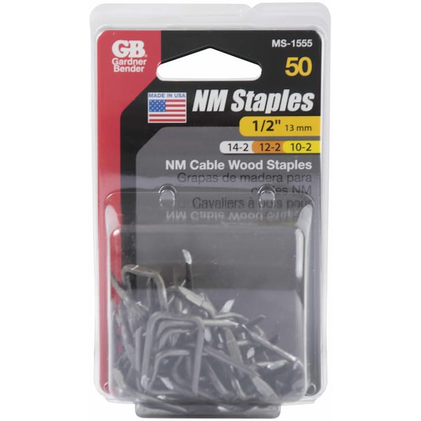 Gardner Bender Cable Staple, 12 in W Crown, 118 in L Leg, Metal, Graphite - MS-1555