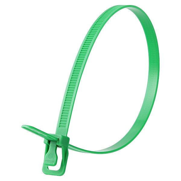 Retyz Cable Tie, 14 in L, 4.33 in Max Bundle Dia., Green, Nylon 6/6, 120 lb Strength, 100 PK - WKT-S14GN-TA