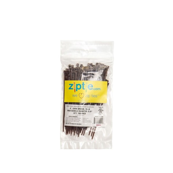 South Main Hardware Cable Tie, 4 in L, Dark Brown, Nylon, 18 lb Strength, 100 PK - 220109