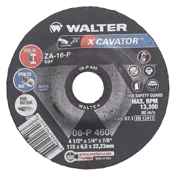 Rueda de desbaste de centro deprimido de Walter Surface Technologies, Tipo 27, 0.25 pulgadas de espesor, Alúmina de circonio - 08P500