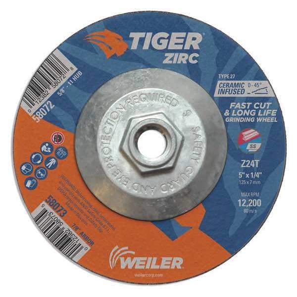 Rueda de rectificado Weiler, Tipo 27, 0.25 pulgadas de grosor, Alúmina de circonia - 58072