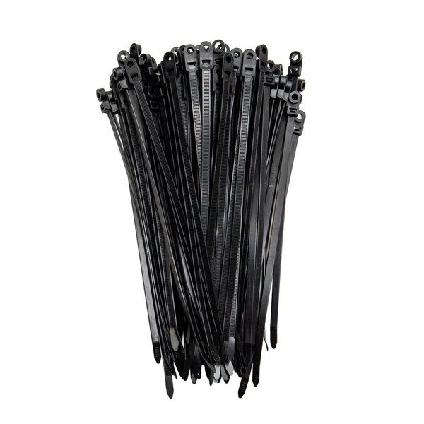 South Main Hardware Cable Tie, 12 in L, Black, 120 lb Strength, 100 PK - 222018