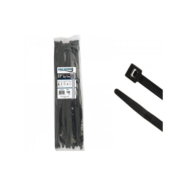 Kable Kontrol Cable Tie, 22 in L, 6 in Max Bundle Dia., Black, Nylon 6/6, 250 lb Strength, 100 PK - CT104