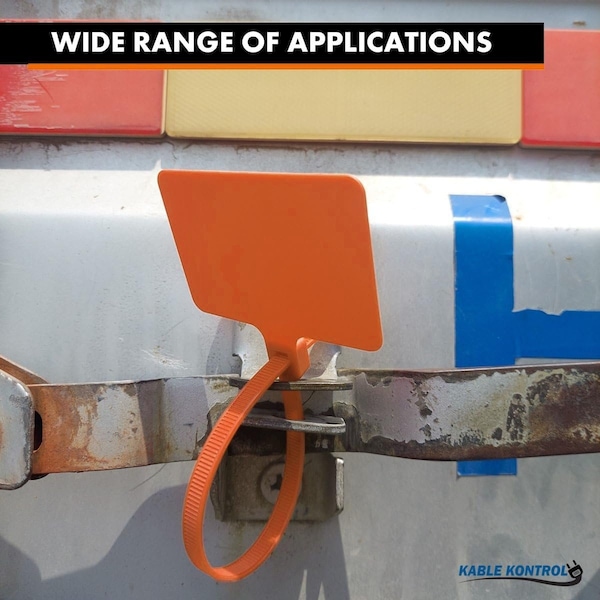 Kable Kontrol Write On Zip Tie Tags, 2in x 3in, Flag Top, 9in L, 80 Lbs Strength, Orange, 100PK - CTWO-9-100-OR