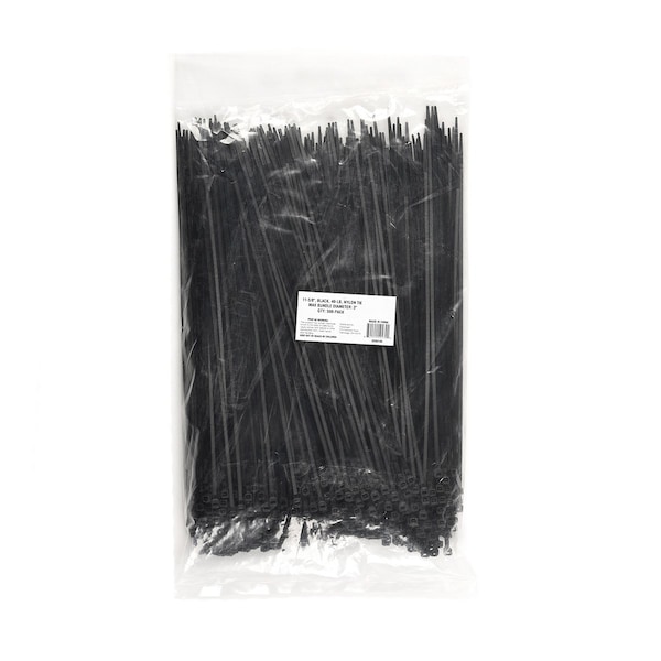 South Main Hardware Cable Tie, 11 in L, Black, Nylon, 40 lb Strength, 500 PK - 200105