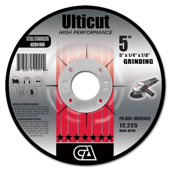 Rueda de rectificación plana con centro deprimido Ulticut T27 de 5" x 1/4" x 7/8" de Continental Abrasives - AU5-10501452