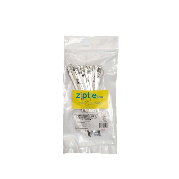South Main Hardware Cable Tie, 5 in L, Silver, 304 Stainless Steel, 200 lb Strength, 50 PK - 222103