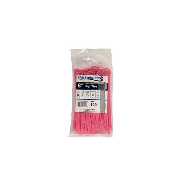 Kable Kontrol Cable Tie, 8 in L, 2.16 in Max Bundle Dia., Pink, Nylon 6/6, 50 lb Strength, 100 PK - CT261CL-PINK