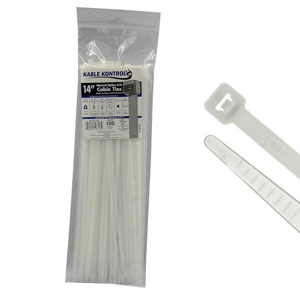 Kable Kontrol Cable Tie, 14 in L, 4.01 in Max Bundle Dia., Natural, Nylon 6/6, 50 lb Strength, 100 PK - CT265