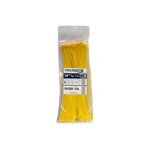 Kable Kontrol Cable Tie, 14 in L, 4.01 in Max Bundle Dia., Yellow, Nylon 6/6, 50 lb Strength, 100 PK - CT265CL-YELLOW